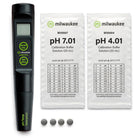 Milwaukee pH55 pH Meter with packets of buffer solution.